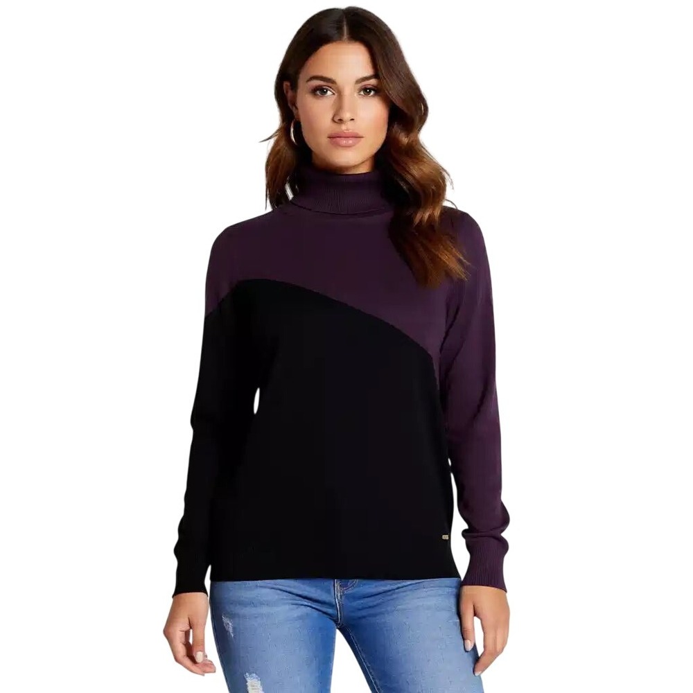 Calvin Klein Womens Colorblock Turtleneck Sweater Plum Black M2VSA092 Size M NWT